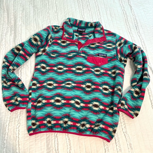 Patagonia Synchilla Snap-T Sweatshirt Mens Medium Aztec Geometric Fleece Retro - Picture 1 of 4